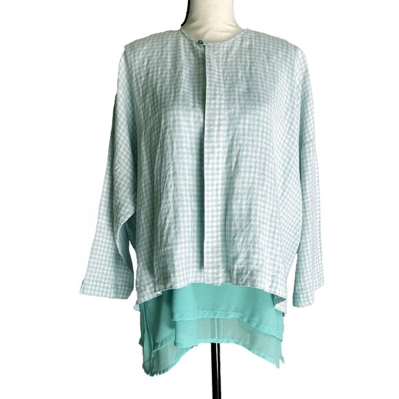 ALBERTO MAKALI Aqua Chiffon Sleeveless Tunic Top Size L Double Fabric - Picture 6 of 8
